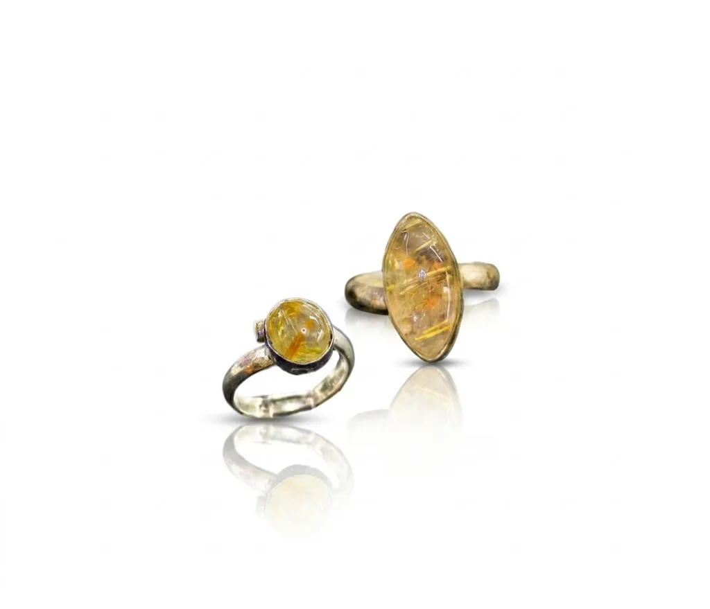 Silver ring and rutilated quartz
