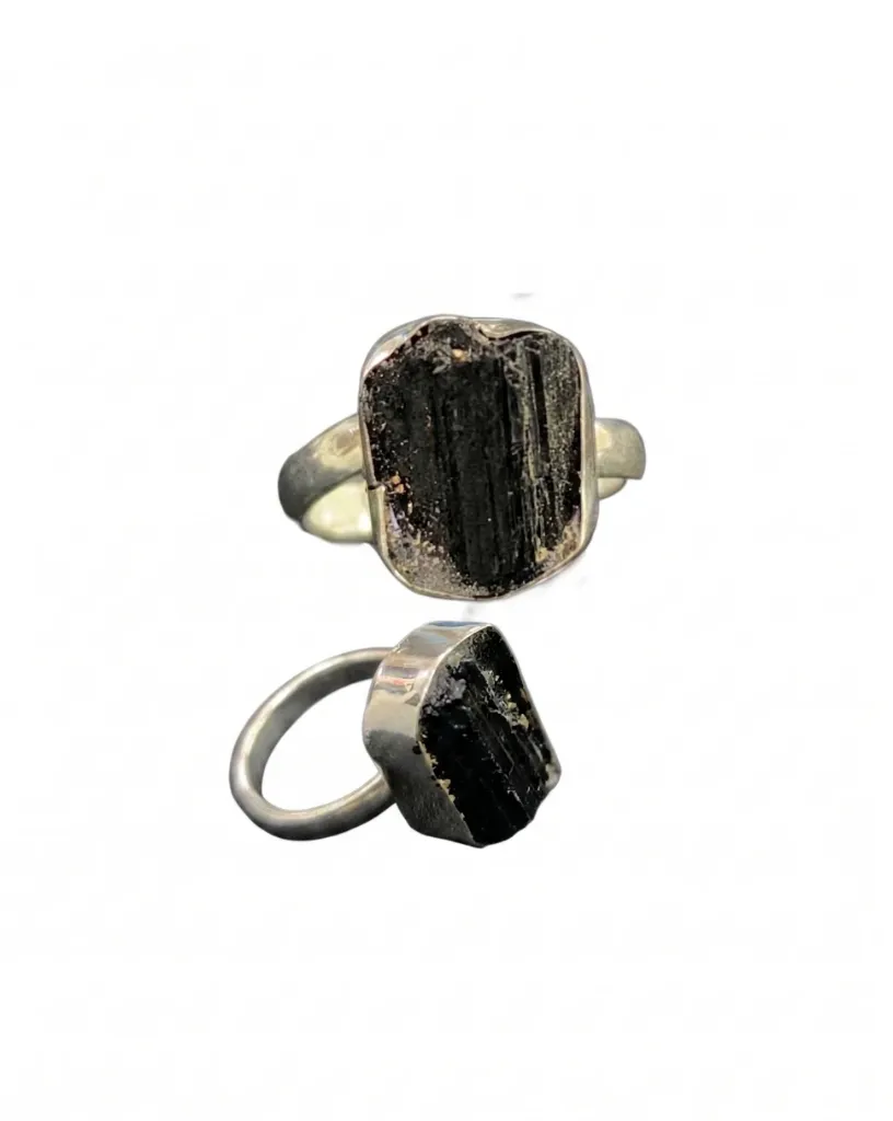 Silver ring with black tourmaline